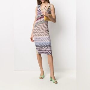 NWT  Missoni Zig Zag Faux Wrap Multicolor Midi Dress Size IT 40 US S